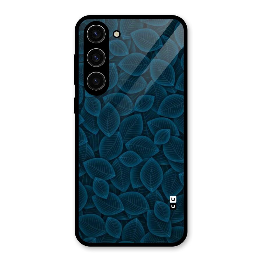 Blue Thin Leaves Glass Back Case for Galaxy S23 Plus