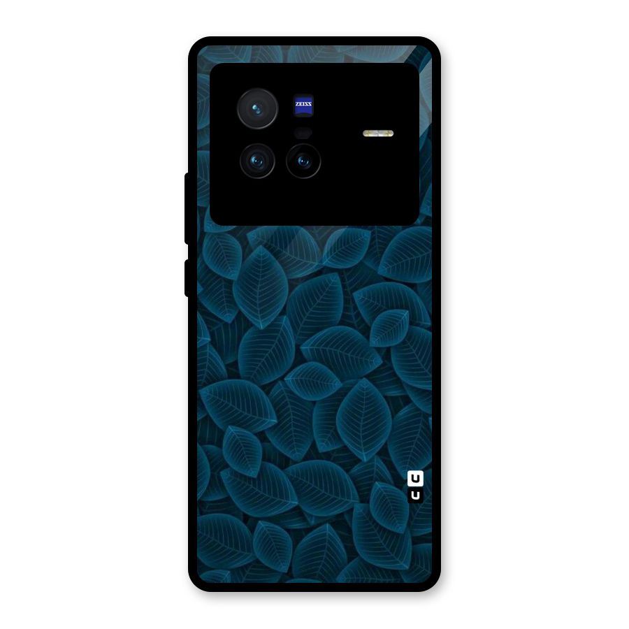 Blue Thin Leaves Glass Back Case for Vivo X80