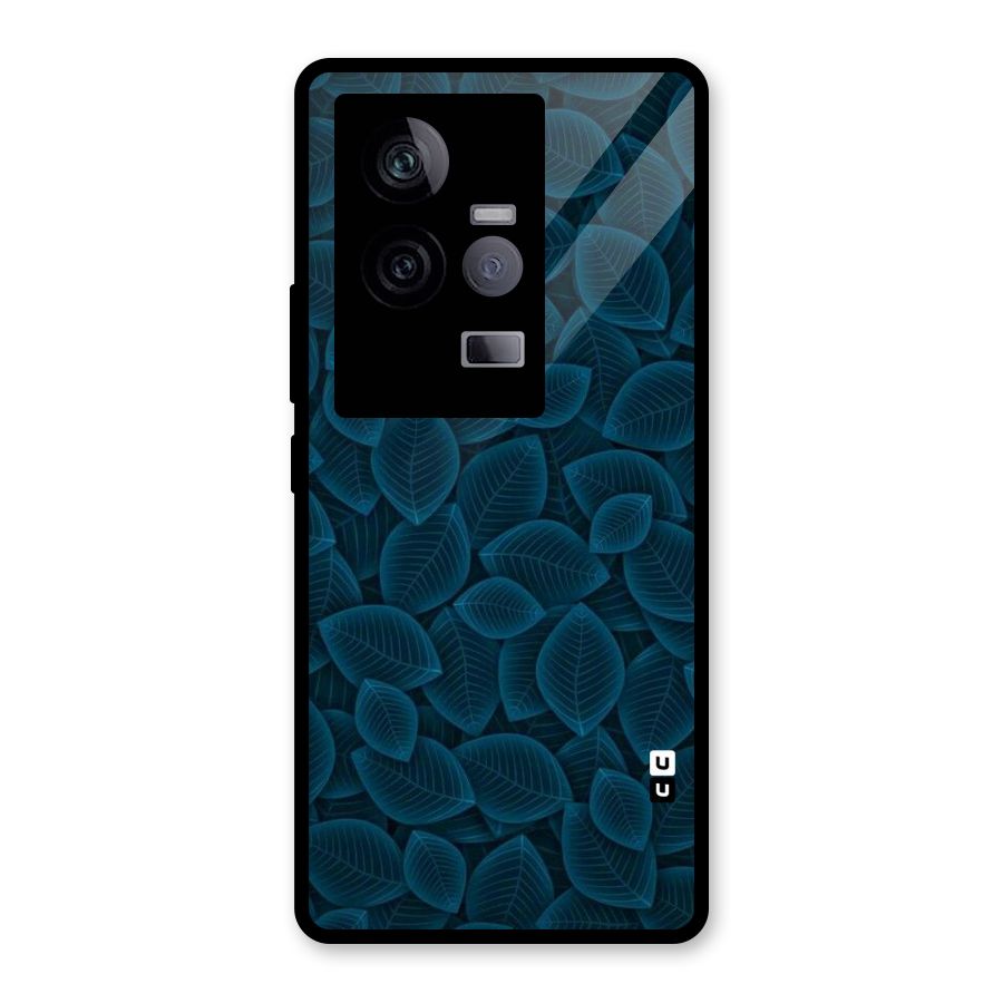 Blue Thin Leaves Glass Back Case for Vivo iQOO 11 5G