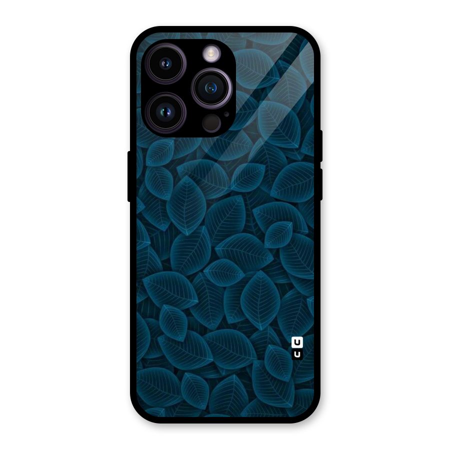 Blue Thin Leaves Glass Back Case for iPhone 14 Pro Max