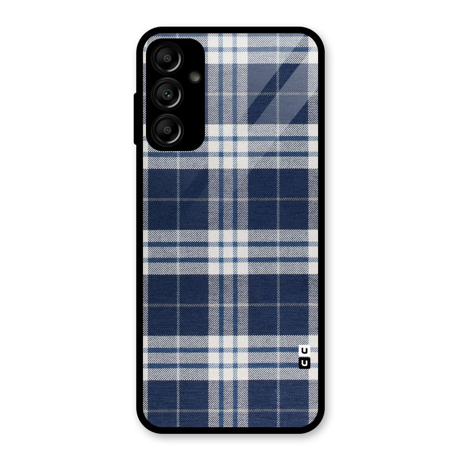 Blue White Check Glass Back Case for Galaxy A14 5G