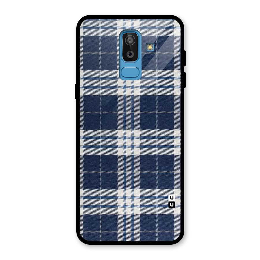Blue White Check Glass Back Case for Galaxy J8