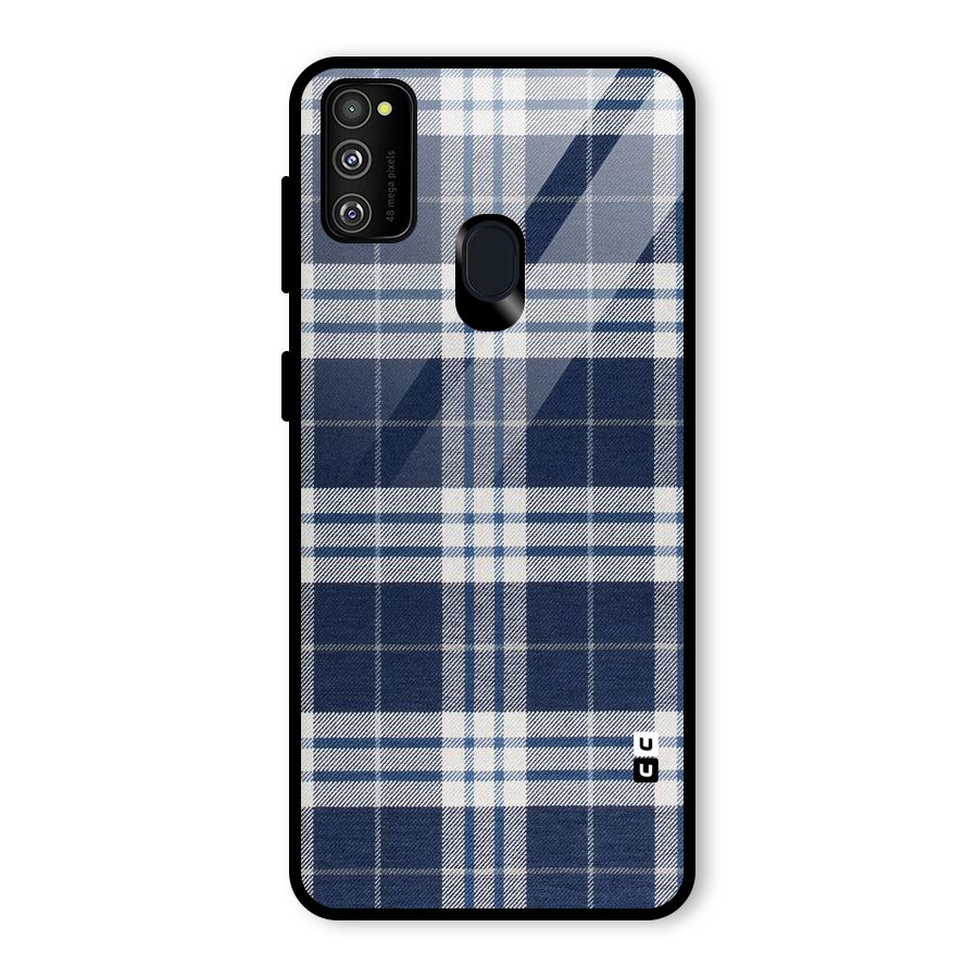 Blue White Check Glass Back Case for Galaxy M30s