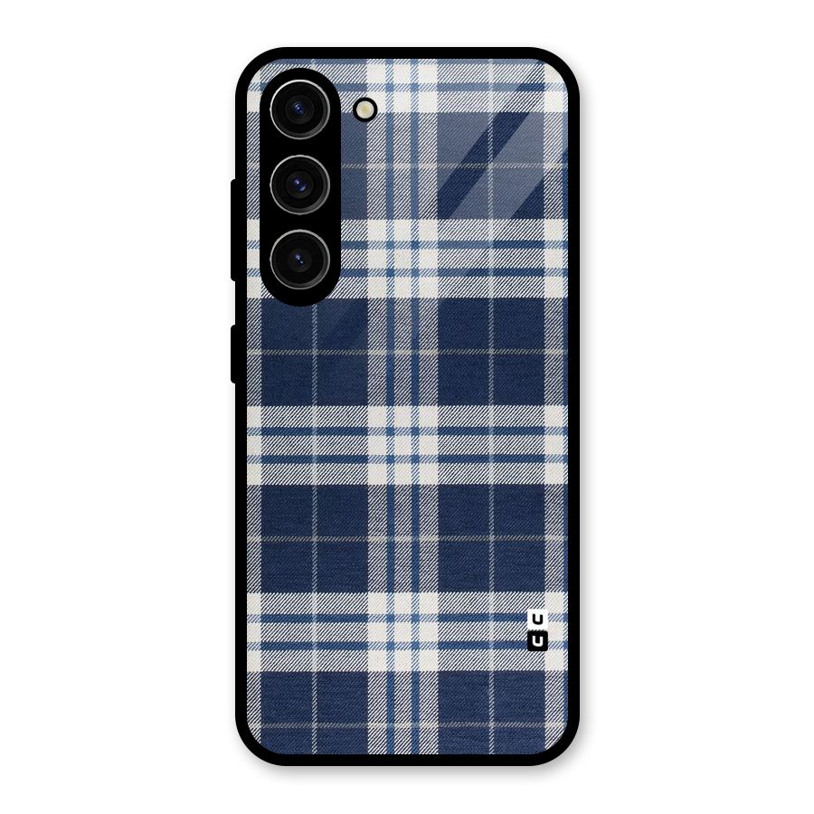 Blue White Check Glass Back Case for Galaxy S23
