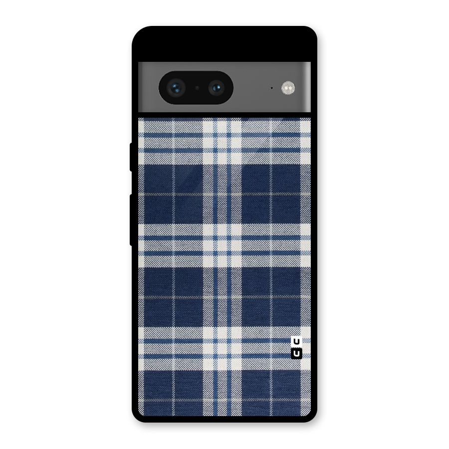 Blue White Check Glass Back Case for Google Pixel 7