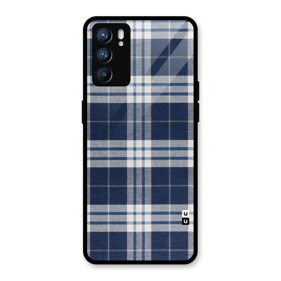 Blue White Check Glass Back Case for Oppo Reno6 5G