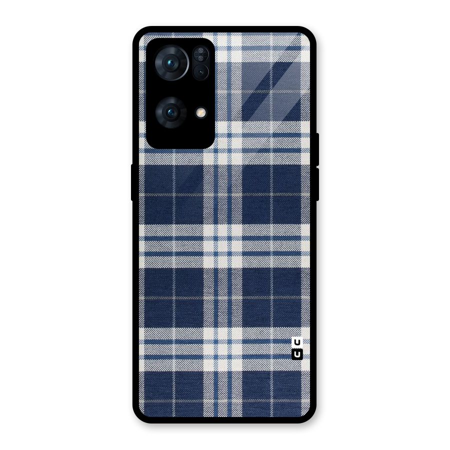 Blue White Check Glass Back Case for Oppo Reno7 Pro 5G