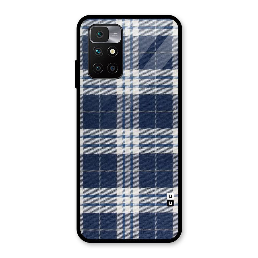 Blue White Check Glass Back Case for Redmi 10 Prime