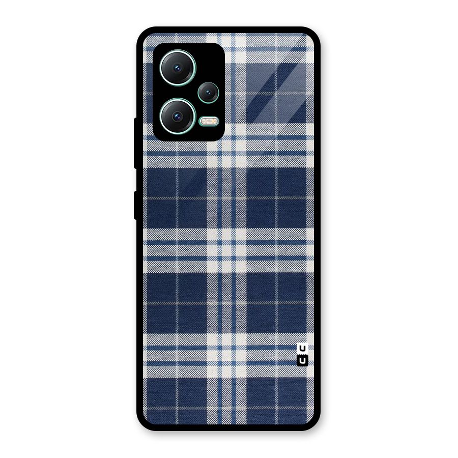 Blue White Check Glass Back Case for Redmi Note 12 5G