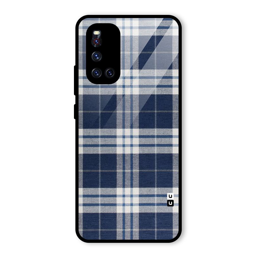 Blue White Check Glass Back Case for Vivo V19