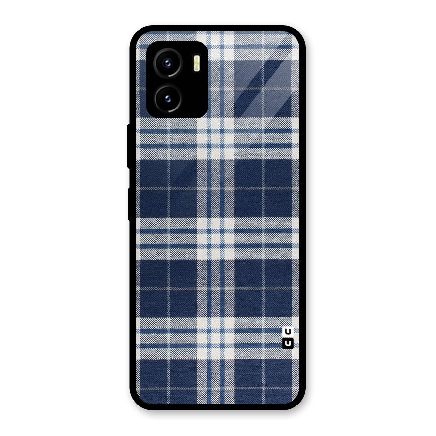 Blue White Check Glass Back Case for Vivo Y15s