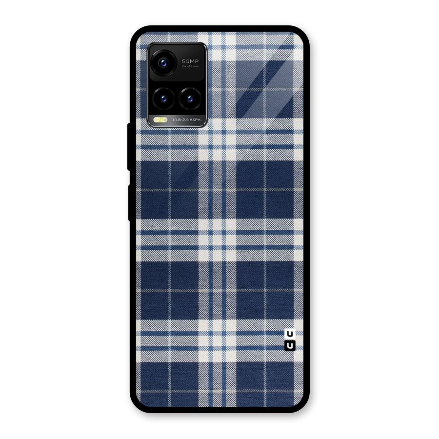 Blue White Check Glass Back Case for Vivo Y21A