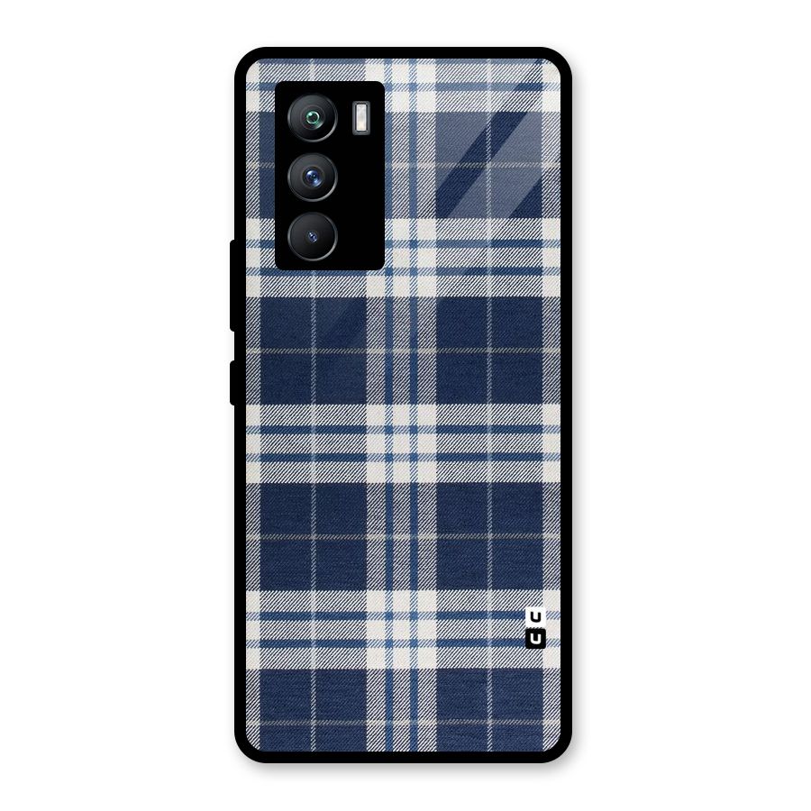 Blue White Check Glass Back Case for Vivo iQOO 9 SE