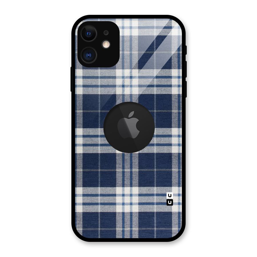 Blue White Check Glass Back Case for iPhone 11 Logo Cut