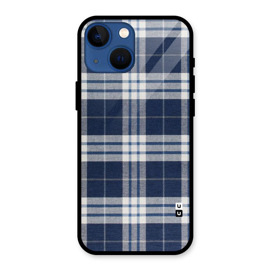 Blue White Check Glass Back Case for iPhone 13 Mini