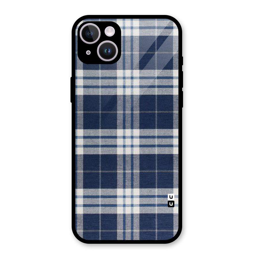 Blue White Check Glass Back Case for iPhone 14 Plus