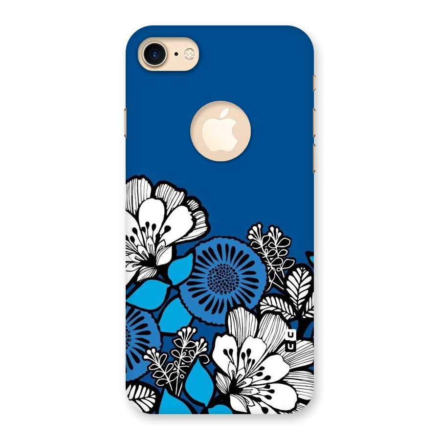 Blue White Flowers Back Case for iPhone 7 Logo Cut
