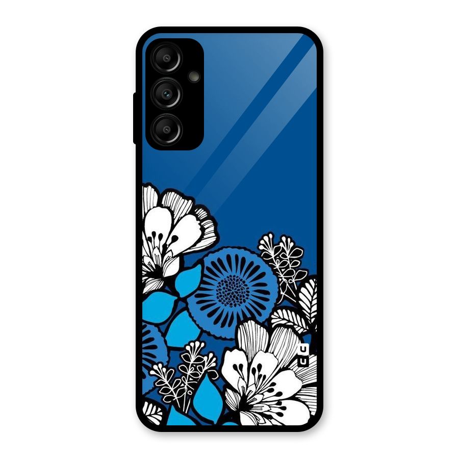 Blue White Flowers Glass Back Case for Galaxy A14 5G