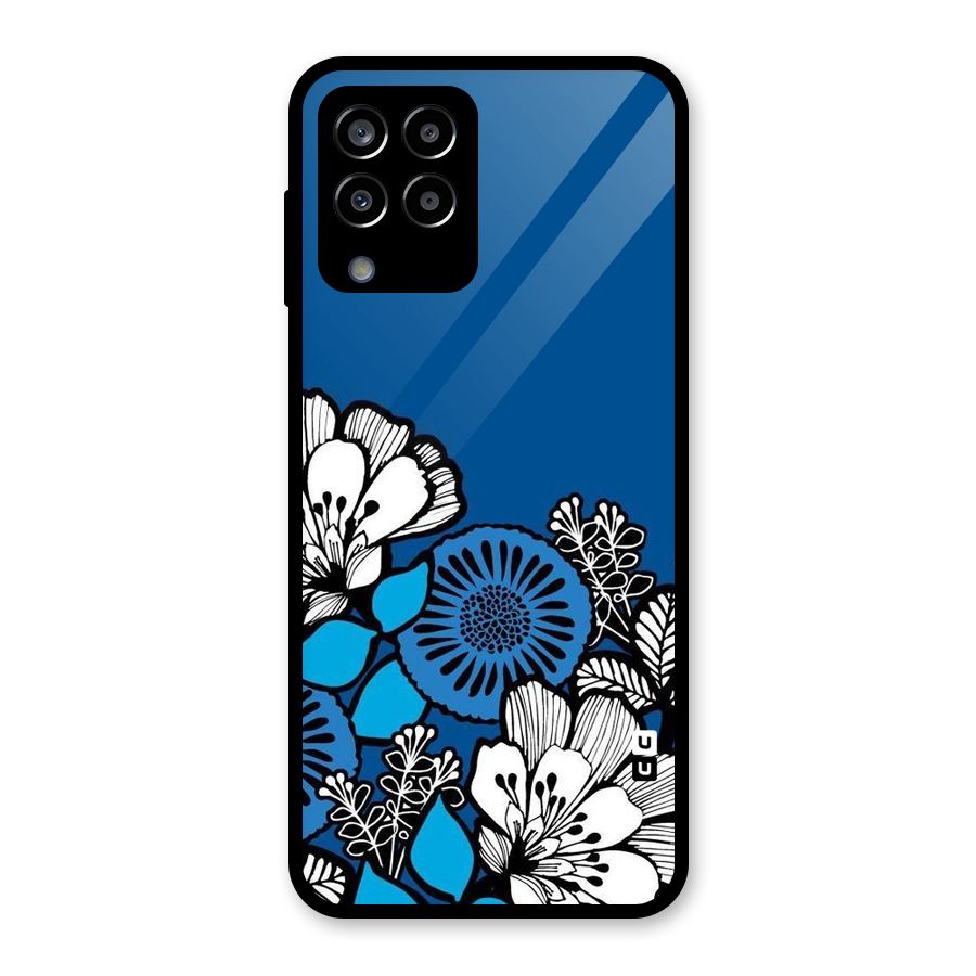 Blue White Flowers Glass Back Case for Galaxy M33