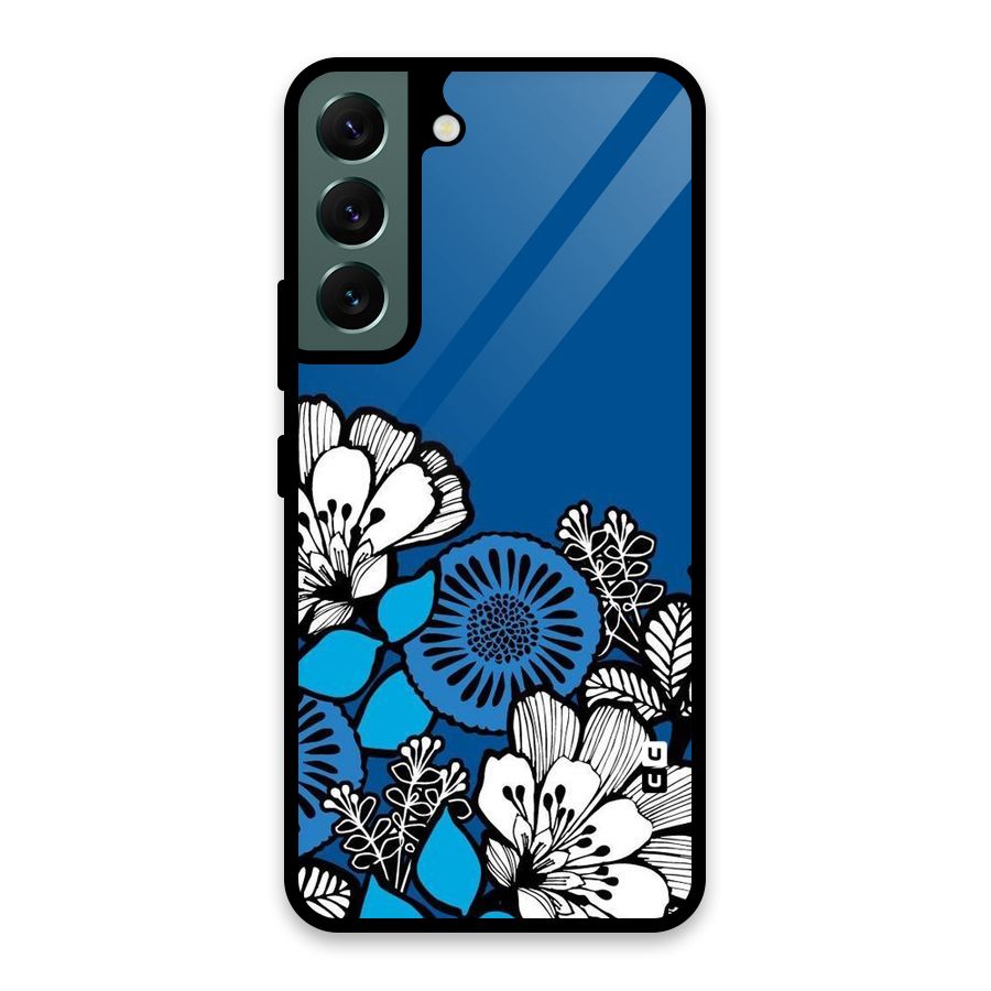 Blue White Flowers Glass Back Case for Galaxy S22 5G