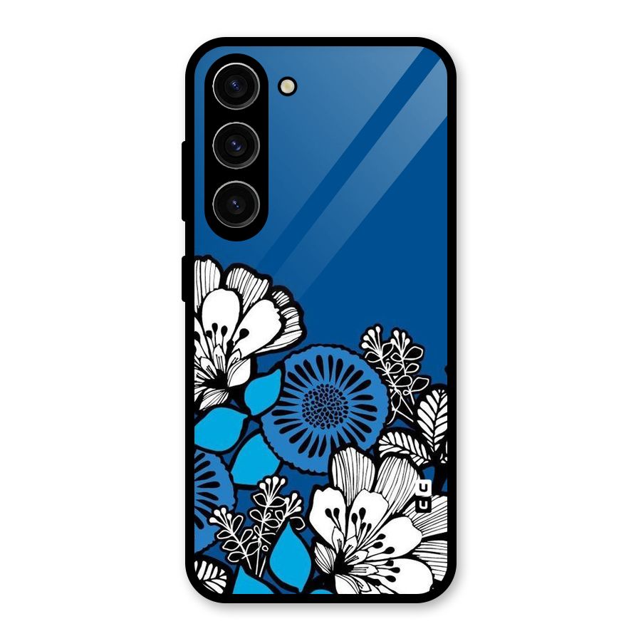 Blue White Flowers Glass Back Case for Galaxy S23