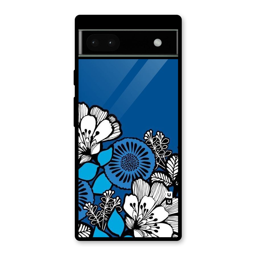 Blue White Flowers Glass Back Case for Google Pixel 6a