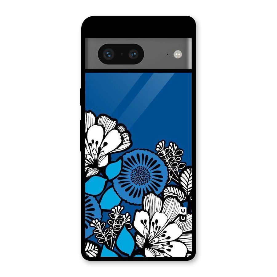Blue White Flowers Glass Back Case for Google Pixel 7