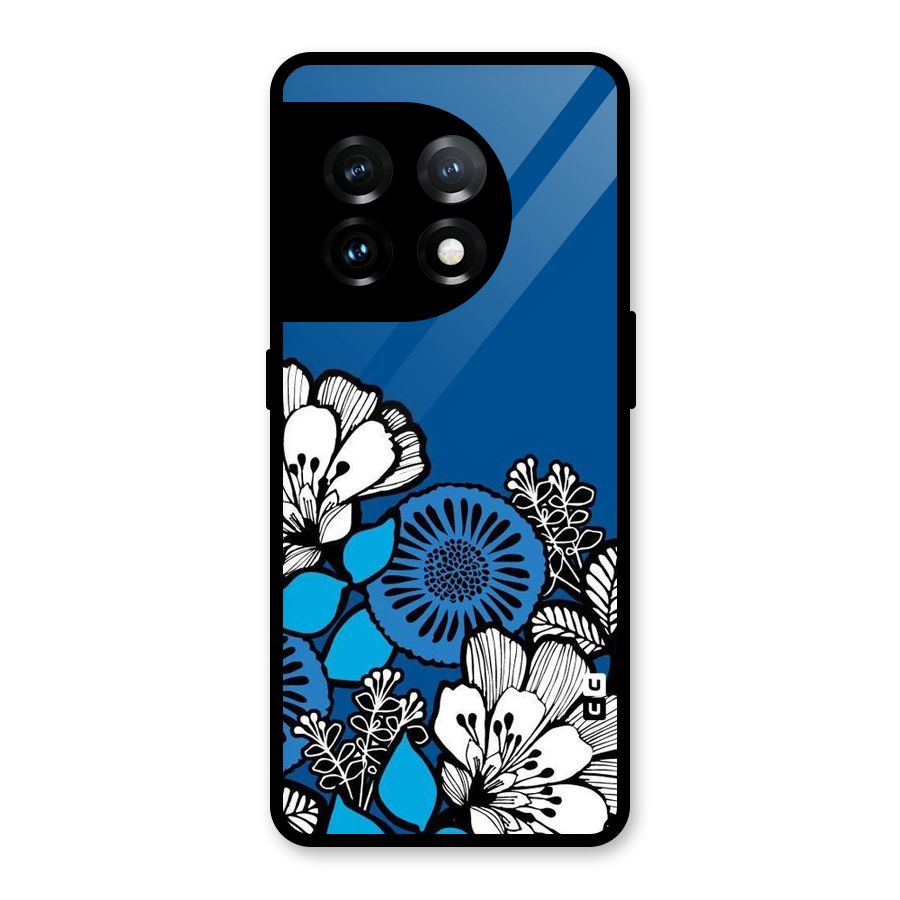 Blue White Flowers Glass Back Case for OnePlus 11