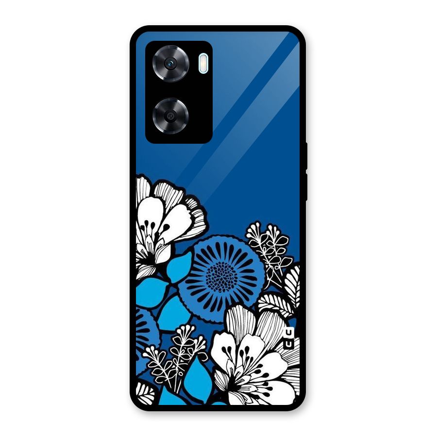 Blue White Flowers Glass Back Case for Oppo A77