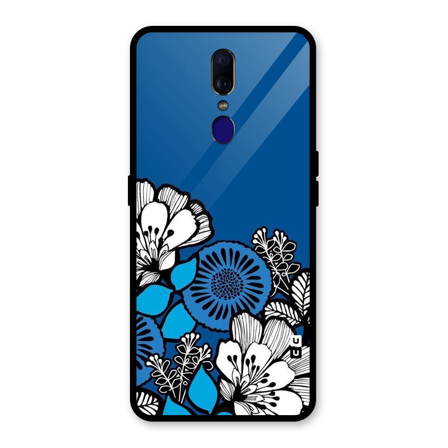 Blue White Flowers Glass Back Case for Oppo F11