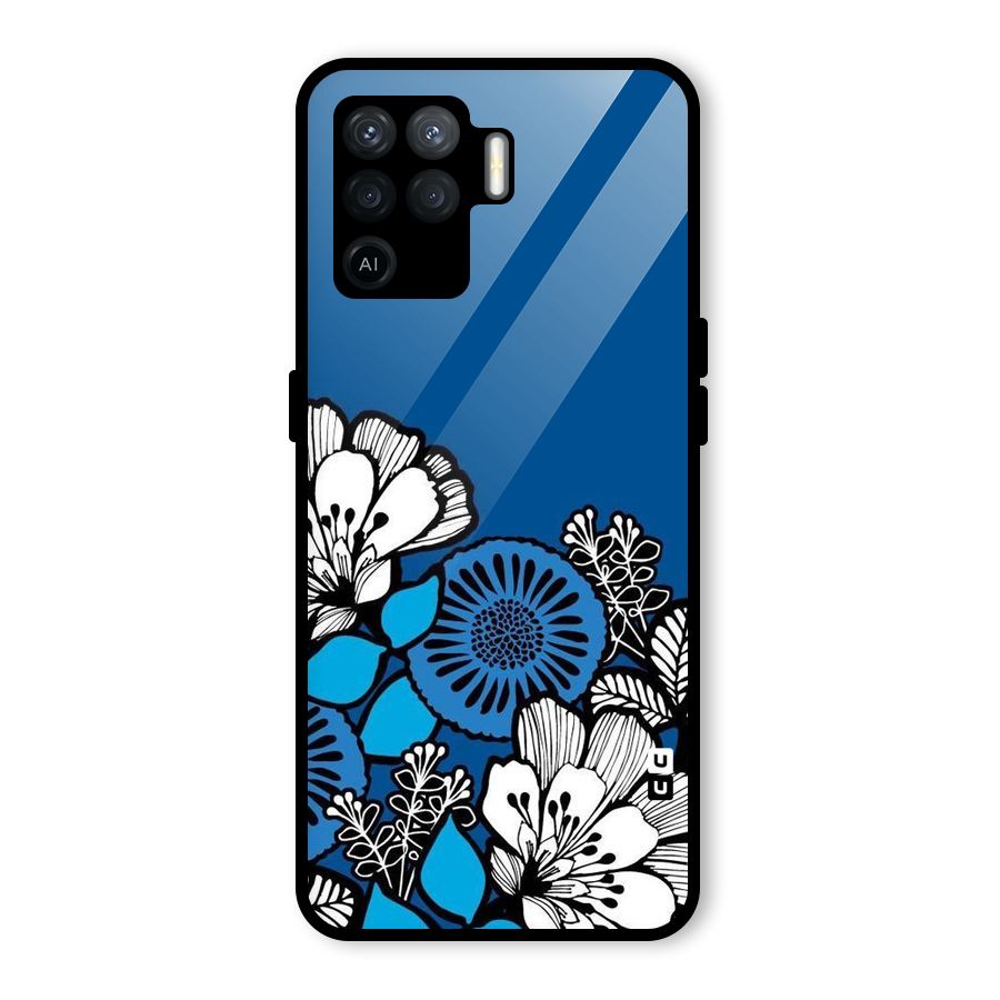 Blue White Flowers Glass Back Case for Oppo F19 Pro