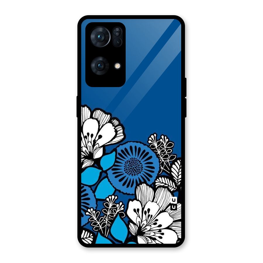 Blue White Flowers Glass Back Case for Oppo Reno7 Pro 5G