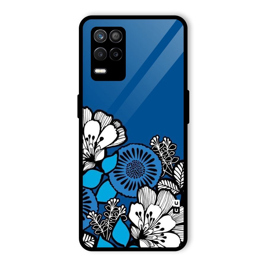 Blue White Flowers Glass Back Case for Realme 8 5G
