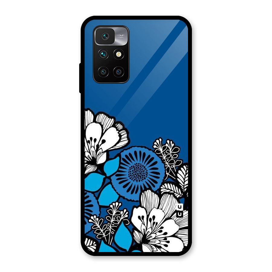 Blue White Flowers Glass Back Case for Redmi 10 Prime