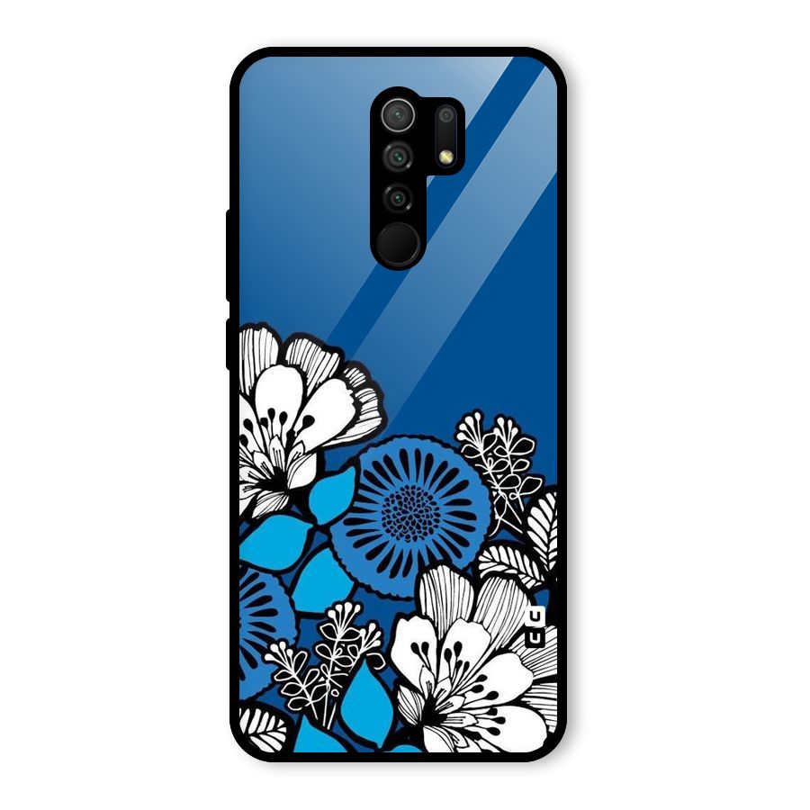 Blue White Flowers Glass Back Case for Redmi 9 Prime