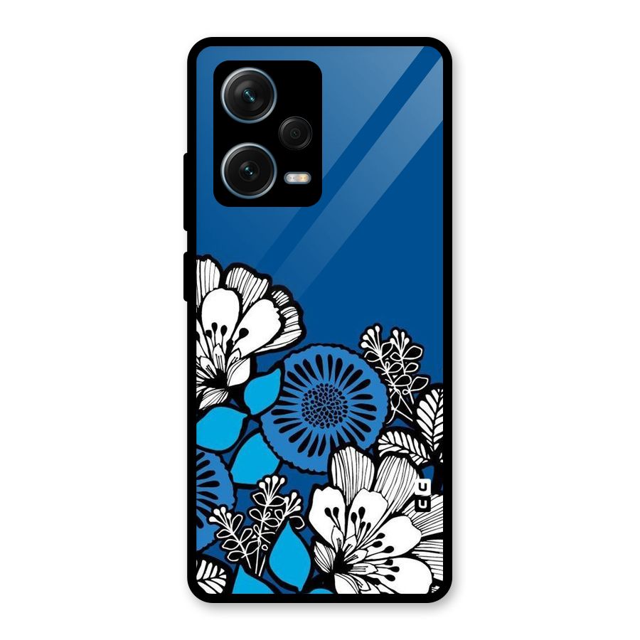 Blue White Flowers Glass Back Case for Redmi Note 12 Pro Plus 5G