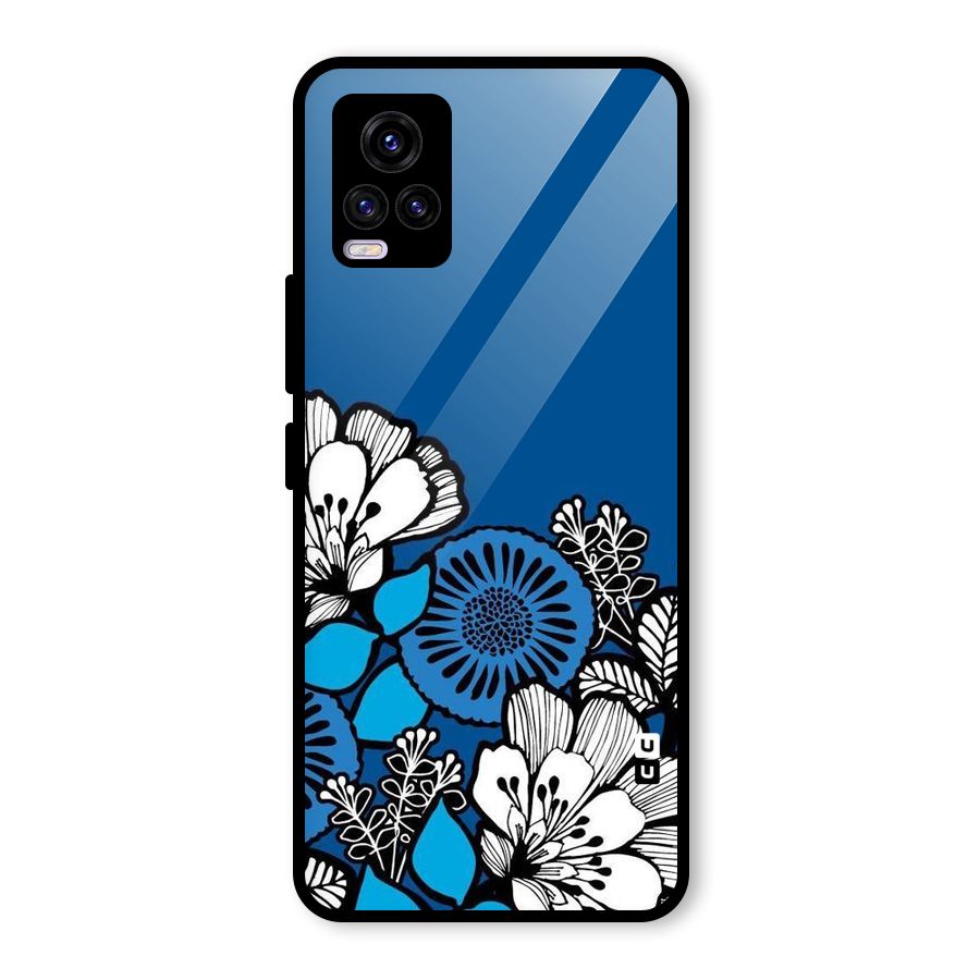 Blue White Flowers Glass Back Case for Vivo V20