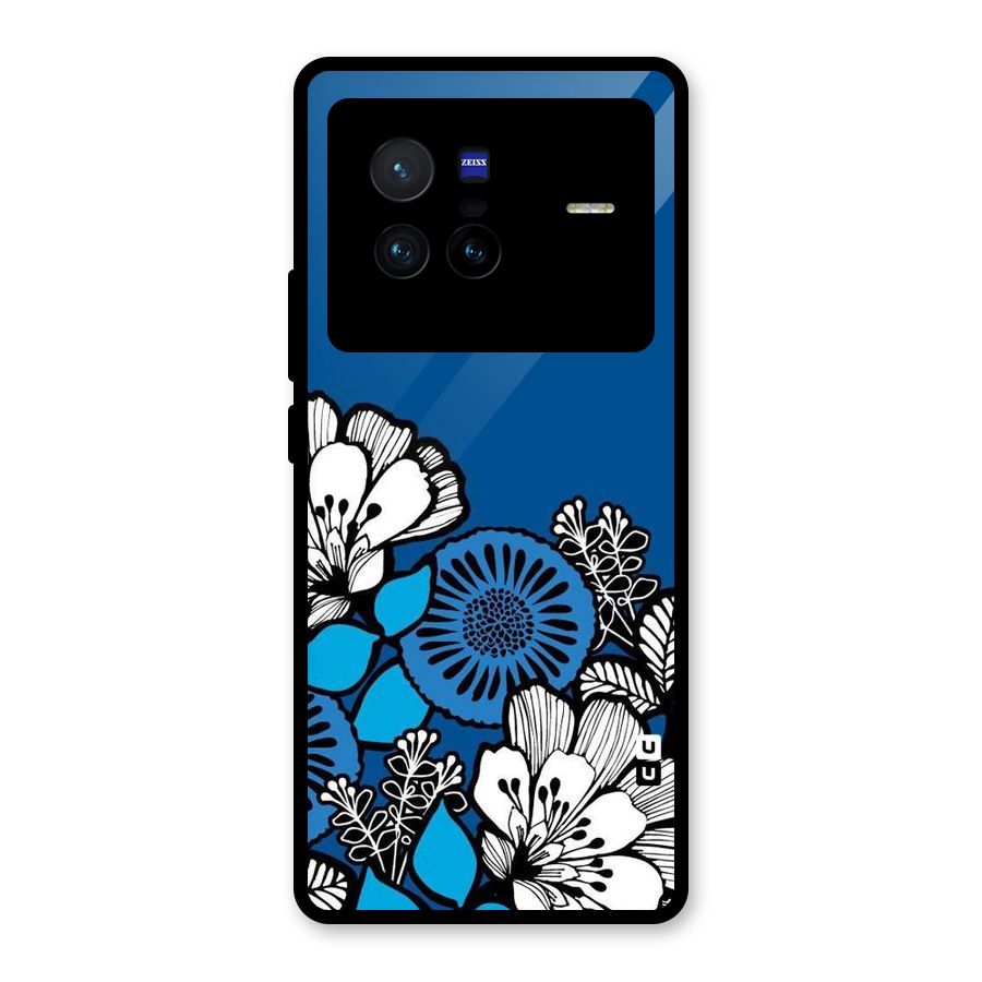 Blue White Flowers Glass Back Case for Vivo X80