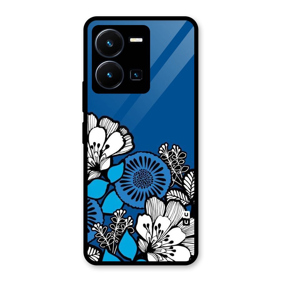 Blue White Flowers Glass Back Case for Vivo Y35