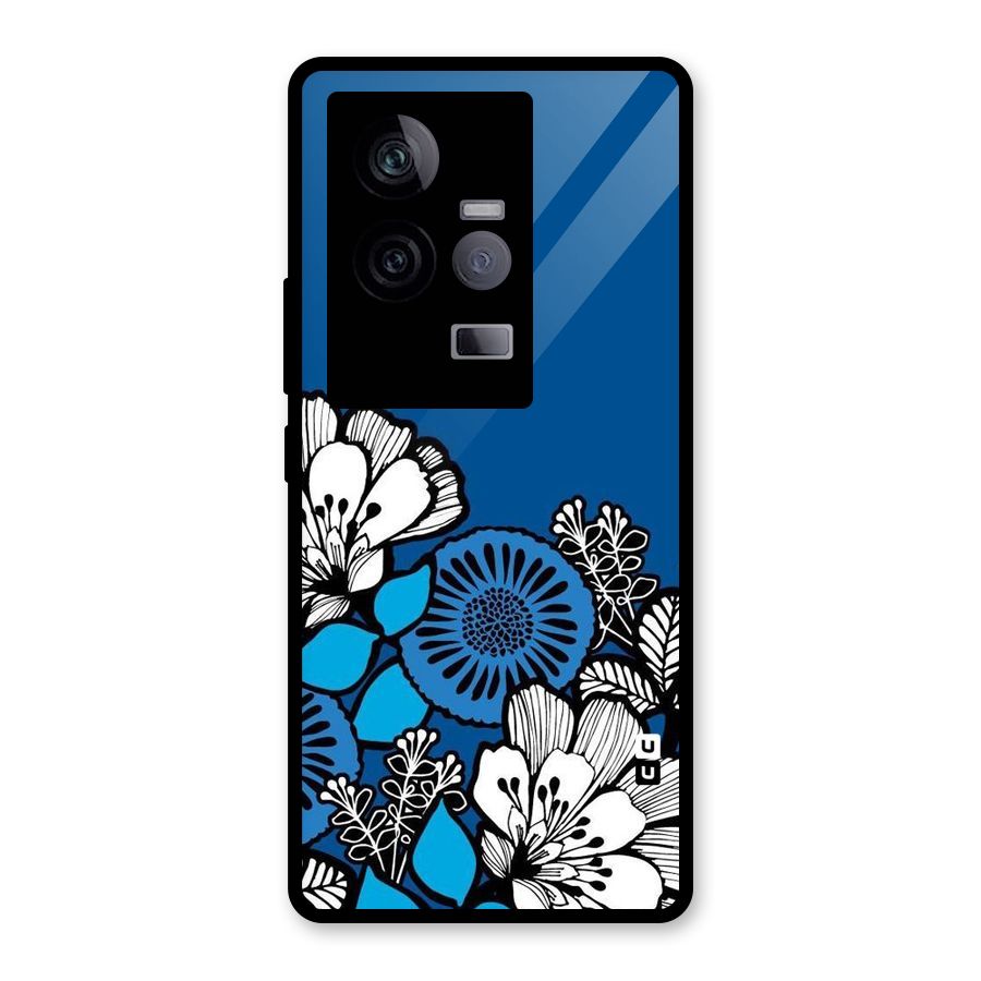 Blue White Flowers Glass Back Case for Vivo iQOO 11 5G