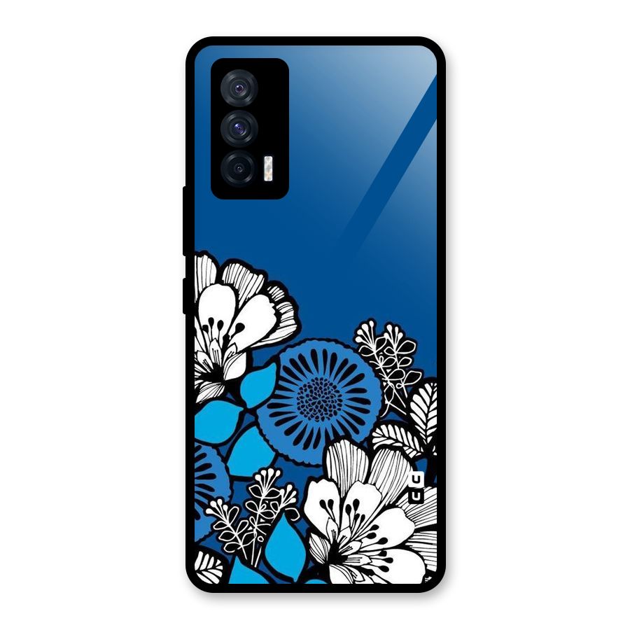 Blue White Flowers Glass Back Case for Vivo iQOO 7 5G