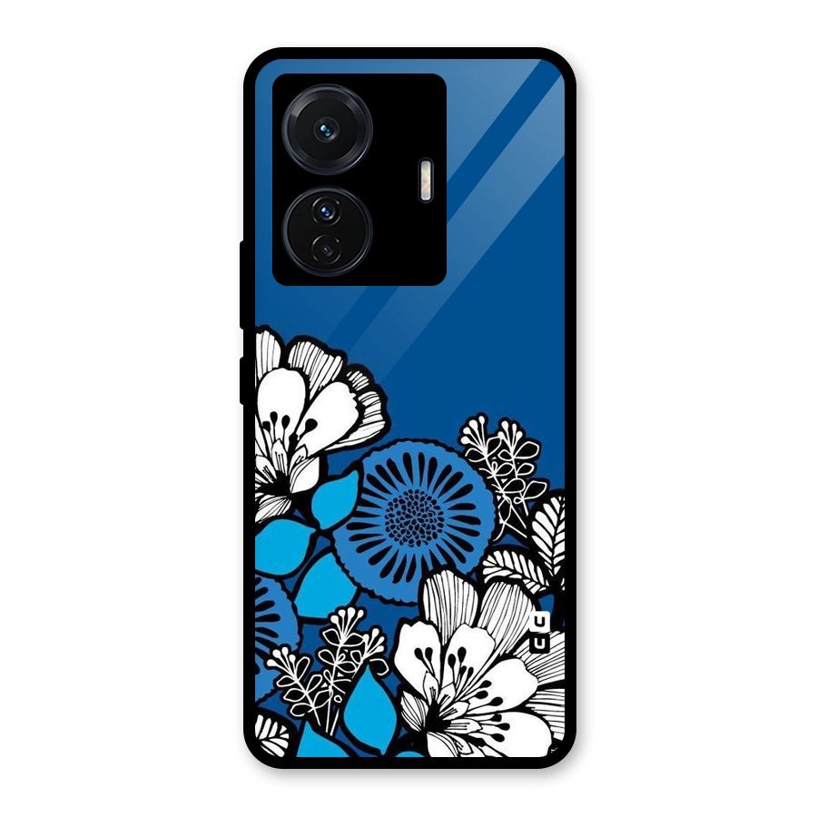 Blue White Flowers Glass Back Case for Vivo iQOO Z6 Pro
