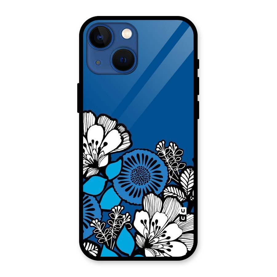 Blue White Flowers Glass Back Case for iPhone 13 Mini