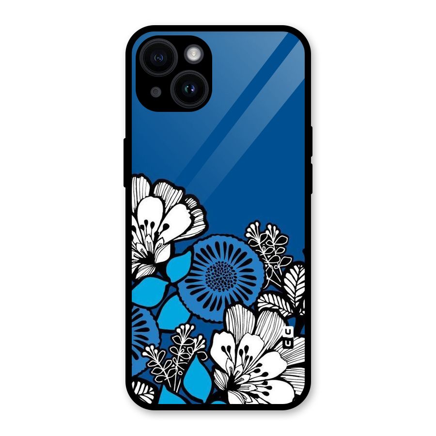 Blue White Flowers Glass Back Case for iPhone 14