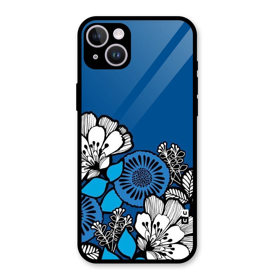 Blue White Flowers Glass Back Case for iPhone 14 Plus
