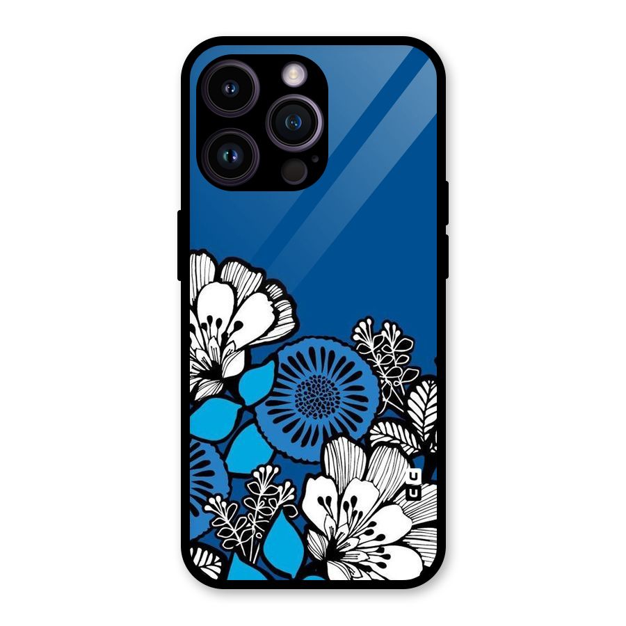 Blue White Flowers Glass Back Case for iPhone 14 Pro Max