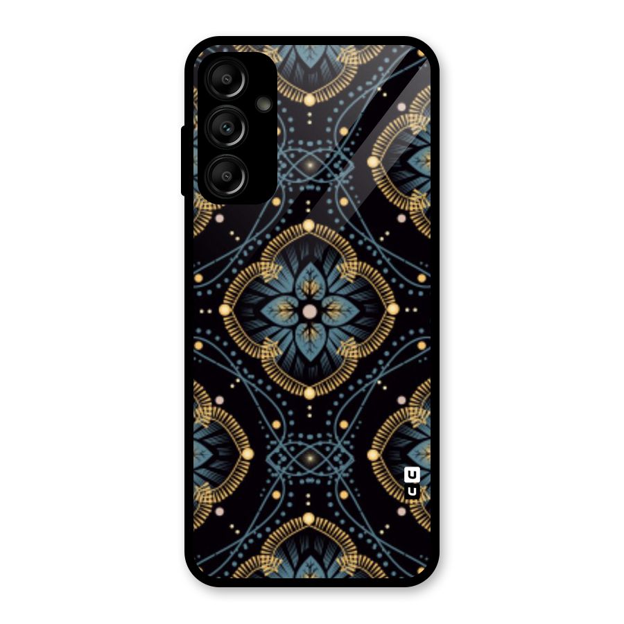 Blue With Black Flower Glass Back Case for Galaxy A14 5G