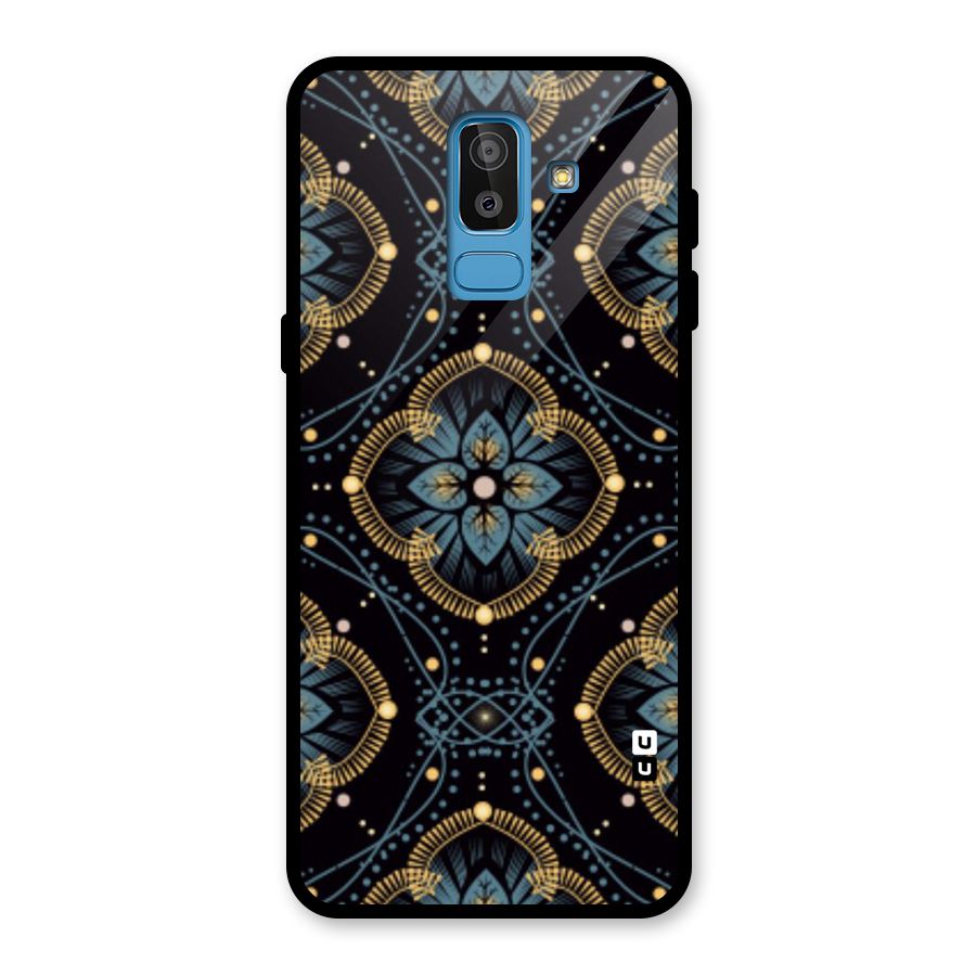 Blue With Black Flower Glass Back Case for Galaxy J8