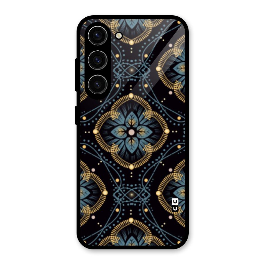 Blue With Black Flower Glass Back Case for Galaxy S23