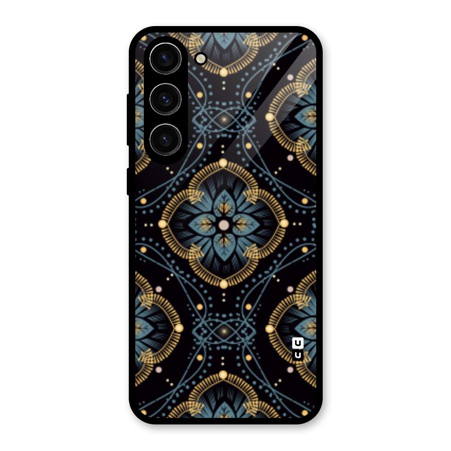Blue With Black Flower Glass Back Case for Galaxy S23 Plus